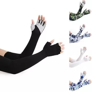 Мужские солнцезащитные рукава для рыбалки, летние рукава из ледяного шелка, эластичные рукава с защитой от ультрафиолета, перчатки, рукава для езды на велосипеде на открытом воздухе чёрный