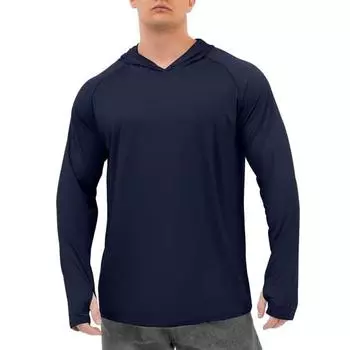 Мужские солнцезащитные топы с длинными рукавами и капюшоном, сплошной цвет, дизайн с отверстием для большого пальца, облегающая футболка из ледяного шелка с солнцезащитным кремом M белый