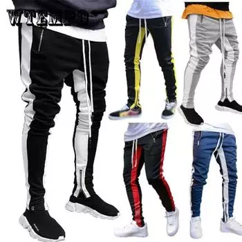 Мужские спортивные брюки Длинные брюки на молнии Хлопковые брюки с цветными блоками Повседневные спортивные мужские брюки XXXL