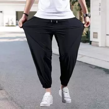 Мужские спортивные брюки Ice Silk, свободные, с карманами на щиколотках, с завязками на резинке, мягкие, дышащие, однотонные, для тренировок в спортзале, для бега, L темно-серого