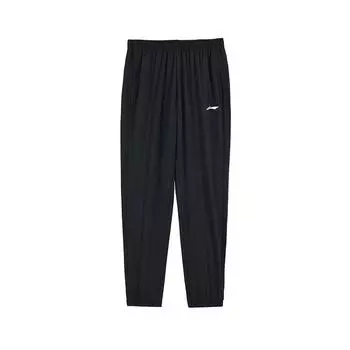Мужские спортивные брюки Li Ning Plain Logo, эластичные, быстросохнущие, со средней посадкой, прямые, дышащие, легкие, с манжетами, черные, AYKT551-1 XXL