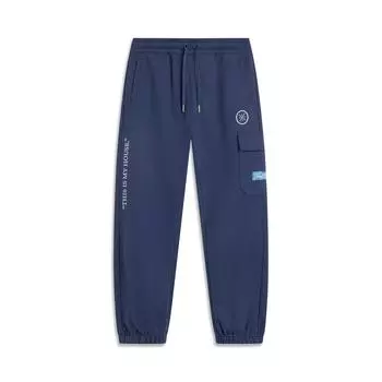 Мужские спортивные брюки Li Ning Wade Series, однотонные, со средней посадкой, на шнурке, дышащие, универсальные, с манжетами, трикотажные, темно-синие, AKLUD95-1 M