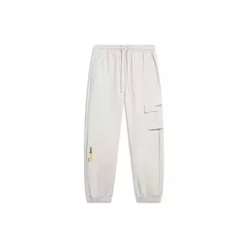 Мужские спортивные брюки Li Ning Wade Series, однотонные, зауженные, с несколькими карманами, плетеные, серебристо-серые, AYKU013-2 S
