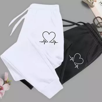Мужские спортивные брюки с эластичной резинкой на талии и принтом в форме сердца, повседневные свободные теплые однотонные карманные мягкие мужские брюки с манжетами, спортивные штаны, мужская одежда 2XL чёрный