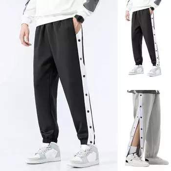 Мужские спортивные брюки с боковой застежкой на пуговицах, свободные прямые широкие брюки с эластичной резинкой на талии, мягкие дышащие однотонные спортивные штаны для тренировок в тренажерном зале, длинные брюки M серый