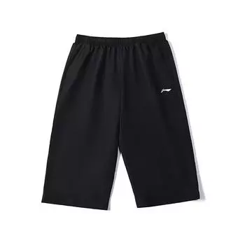Мужские спортивные брюки с принтом логотипа Li Ning Plain, повседневные, с семью точками, черные AKQT025-1 M
