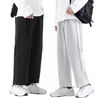 Мужские спортивные брюки с прямыми штанинами, модные брюки на весну и осень, повседневные длинные брюки, мужские широкие свободные брюки XL чёрный