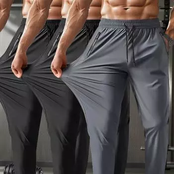 Мужские спортивные брюки с завязками на талии, карманами на молнии, эластичные, дышащие, для бега, тренировок в спортзале, повседневные брюки L