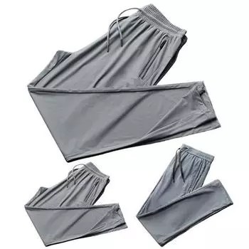 Мужские спортивные брюки. Шикарные летние брюки с завязками на щиколотке. Большие размеры. Карманы на молнии. Сетчатые мужские спортивные штаны. Летние брюки. Мужская одежда. M серый