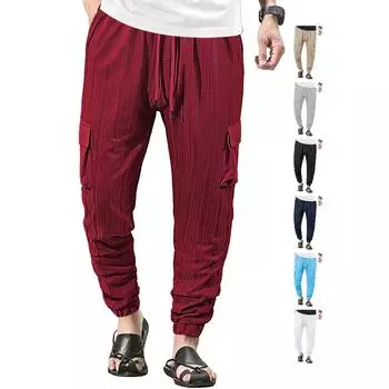 Мужские спортивные брюки, свободные повседневные брюки на шнурке, рабочие брюки L чёрный