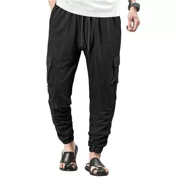 Мужские спортивные брюки, свободные повседневные брюки на шнурке, рабочие брюки M чёрный