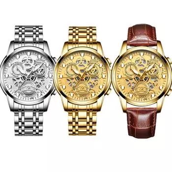 Мужские спортивные часы Бизнес-календарь Наручные часы Водонепроницаемые полые кварцевые часы