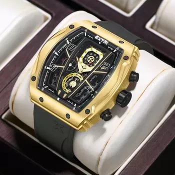 Мужские спортивные часы Кварцевые часы Мужские часы Большие цифровые часы Часы с календарем Светящиеся в темноте часы Силиконовый ремешок чёрный/золотой