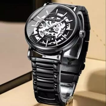 Мужские спортивные часы модные полые стильные часы из нержавеющей стали студенческие деловые часы календарь водонепроницаемые наручные часы чёрный