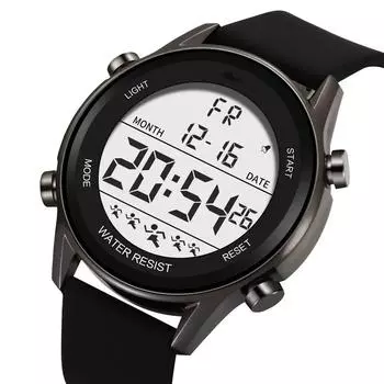 Мужские спортивные часы на открытом воздухе, многофункциональные водонепроницаемые часы с большим экраном, светящиеся светодиодные цифровые силиконовые часы красный