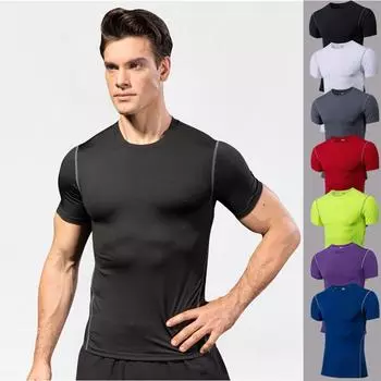 Мужские спортивные футболки для бега, фитнеса, плотные тренировочные шорты для бега, топы с рукавами на открытом воздухе S белый