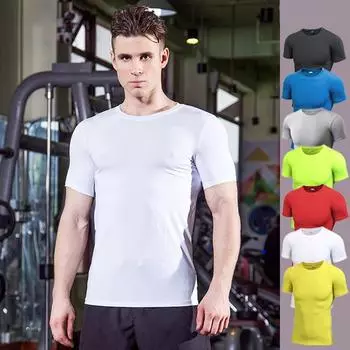 Мужские спортивные футболки с короткими рукавами, спортивная одежда для фитнеса, сухая, быстродышащая, одежда для тренировок, рубашки для бега S белый