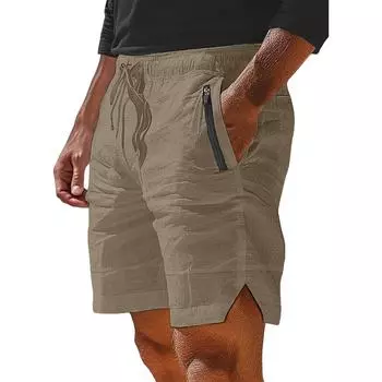 Мужские спортивные хлопковые льняные повседневные свободные шорты Повседневные пижамы с карманами для бега Брюки L хаки