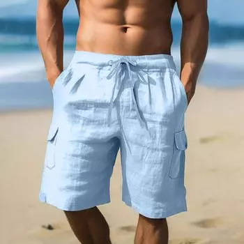 Мужские спортивные хлопковые льняные повседневные свободные шорты Повседневные пижамы с карманами для бега Брюки XL