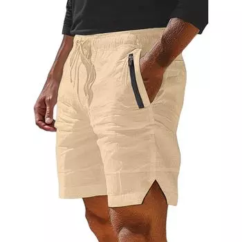 Мужские спортивные хлопковые льняные повседневные свободные шорты Повседневные пижамы с карманами для бега Брюки L хаки