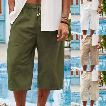 Мужские спортивные хлопковые льняные повседневные свободные шорты Повседневные пижамы с карманами для бега Брюки L