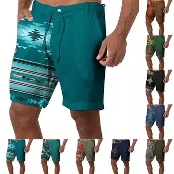 Мужские спортивные хлопковые льняные повседневные свободные шорты Повседневные пижамы с карманами для бега Брюки M чёрный