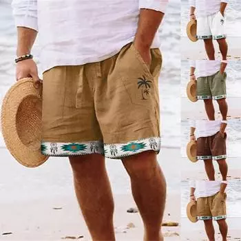 Мужские спортивные хлопковые льняные повседневные свободные шорты Повседневные пижамы с карманами для бега Брюки XXXL хаки