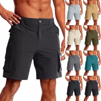 Мужские спортивные хлопковые льняные повседневные свободные шорты Повседневные пижамы с карманами для бега Брюки S оранжевый