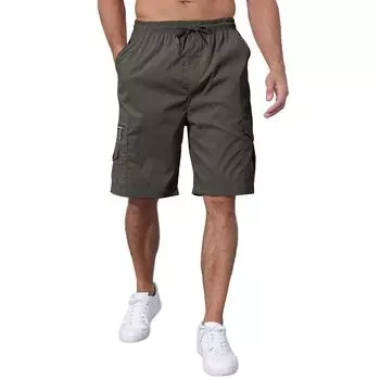 Мужские спортивные хлопковые льняные повседневные свободные шорты Повседневные пижамы с карманами для бега Брюки M чёрный