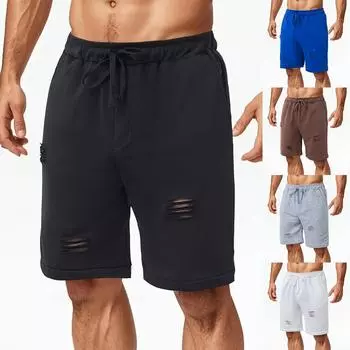 Мужские спортивные хлопковые льняные повседневные свободные шорты Повседневные пижамы с карманами для бега Брюки M чёрный