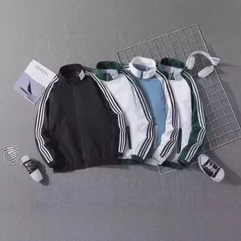 Мужские спортивные и повседневные куртки: Куртки с воротником-стойкой и цветовыми блоками на весну и осень L белый/зелёный