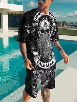 Мужские спортивные костюмы больших размеров с 3d принтом, футболка, шорты, модные высококачественные пуловеры с короткими рукавами, мужские комплекты уличной одежды из 2 предметов S