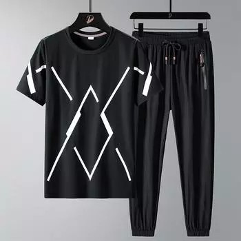 Мужские спортивные костюмы Футболки + брюки Комплекты из 2 предметов Мужская уличная одежда Повседневные спортивные костюмы для бега 8XL
