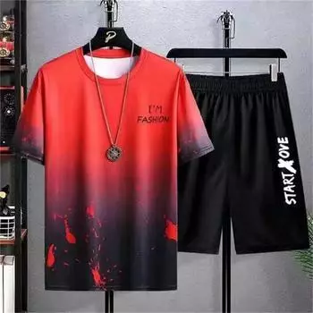 Мужские спортивные костюмы с 3d принтом, комплект из 2 предметов, топы и шорты, спортивная одежда, комплект мужской одежды, модный костюм для бега, мужской костюм большого размера Asian size M