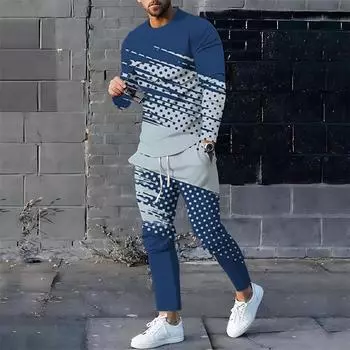 Мужские спортивные костюмы с 3D-принтом, мужские свободные футболки с длинным рукавом, брюки, спортивный костюм, модные повседневные уличные топы, комплекты из 2 предметов S