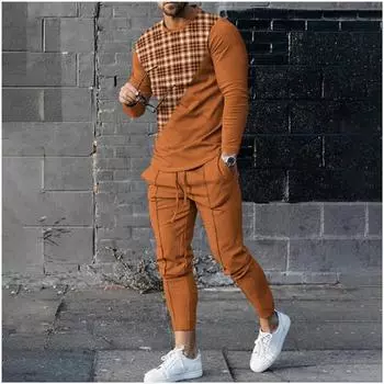 Мужские спортивные костюмы с 3D-принтом, мужские свободные футболки с длинным рукавом, брюки, спортивный костюм, модные повседневные уличные топы, комплекты из 2 предметов L