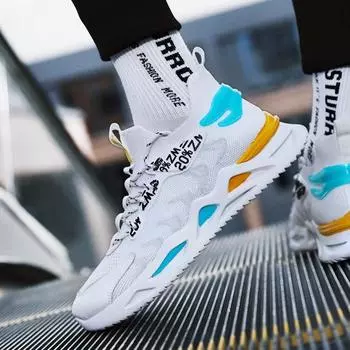 Мужские спортивные кроссовки для бега, мужские повседневные кроссовки для тенниса, сетчатые тканые кроссовки, мужские эластичные дышащие кроссовки 39 белый