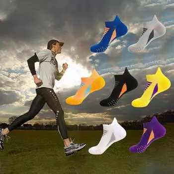 Мужские спортивные носки в полоску, противоскользящие чулочно-носочные изделия для бега, повседневные хлопковые короткие носки для бега