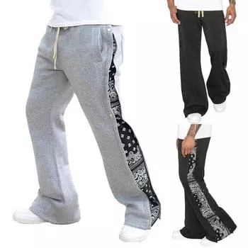 Мужские спортивные повседневные брюки в стиле хип-хоп с двойной линией на пуговицах и широкими свободными штанинами с цветочным узором L чёрный