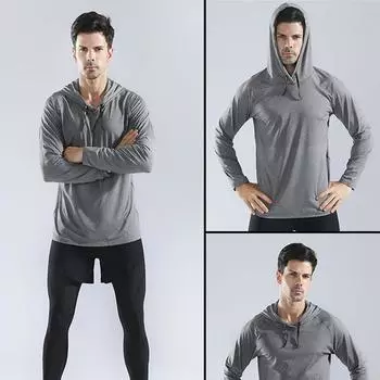 Мужские спортивные пуловеры с капюшоном, повседневные рубашки с длинными рукавами, осенне-зимняя толстовка для фитнеса, быстросохнущие дышащие топы для тренировок по бегу M темно-серого