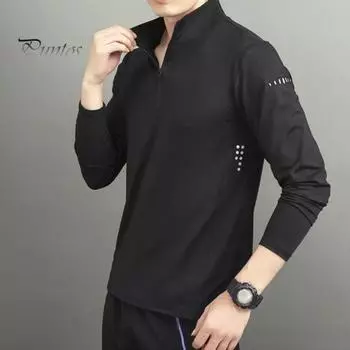 Мужские спортивные рубашки с воротником-стойкой, полумолнией, однотонная приталенная толстовка с длинным рукавом, повседневная рубашка для осени и зимы M серый