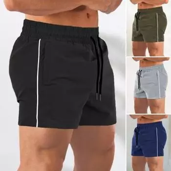 Мужские спортивные шорты для фитнеса, эластичные шорты на талии с карманами на молнии, шорты для бега, свободные быстросохнущие короткие брюки, уличная одежда XL чёрный