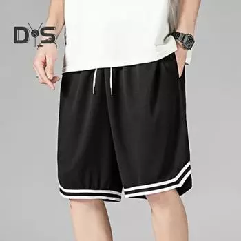 Мужские спортивные шорты с эластичной талией, регулируемые на шнурке, быстросохнущие, спортивные шорты с карманами, свободные шорты для бега S чёрный