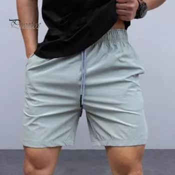 Мужские спортивные шорты с карманными украшениями, шнурок, регулировка талии, быстросохнущие шорты для бега, широкие шорты с боковым разрезом, уличная одежда M армия зеленый