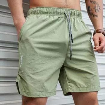 Мужские спортивные шорты с карманными украшениями, шнурок, регулировка талии, быстросохнущие шорты для бега, широкие шорты с боковым разрезом, уличная одежда M армия зеленый