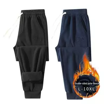 Мужские спортивные штаны из флиса больших размеров: Зимние двухсторонние плюшевые модные свободные повседневные брюки 4XL