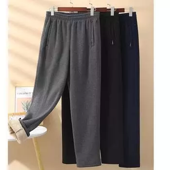 Мужские спортивные штаны из плюшевой овчины — утолщенные, свободного кроя, зимние повседневные брюки для людей среднего и пожилого возраста. XL (120-135 jin)