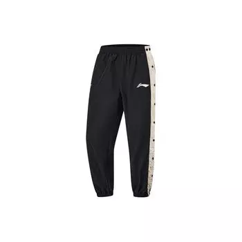 Мужские спортивные штаны Li Ning Cba Series с эластичным поясом и цветными блоками, зауженные трикотажные брюки черного цвета AYKU711-1 M