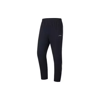 Мужские спортивные штаны Li Ning Running Series с вышитым логотипом и буквами, эластичным поясом, прямые трикотажные штаны черного цвета AYKT195-1 L