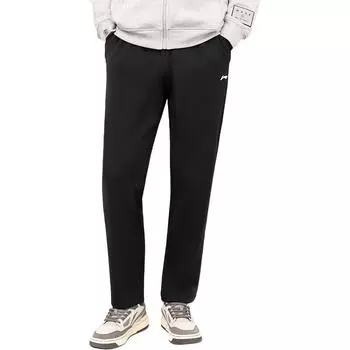 Мужские спортивные штаны Li Ning Sports Lifestyle Series, однотонные, с заниженной талией, прямые, на шнурке, трикотажные, черные AKLTD49-1 S